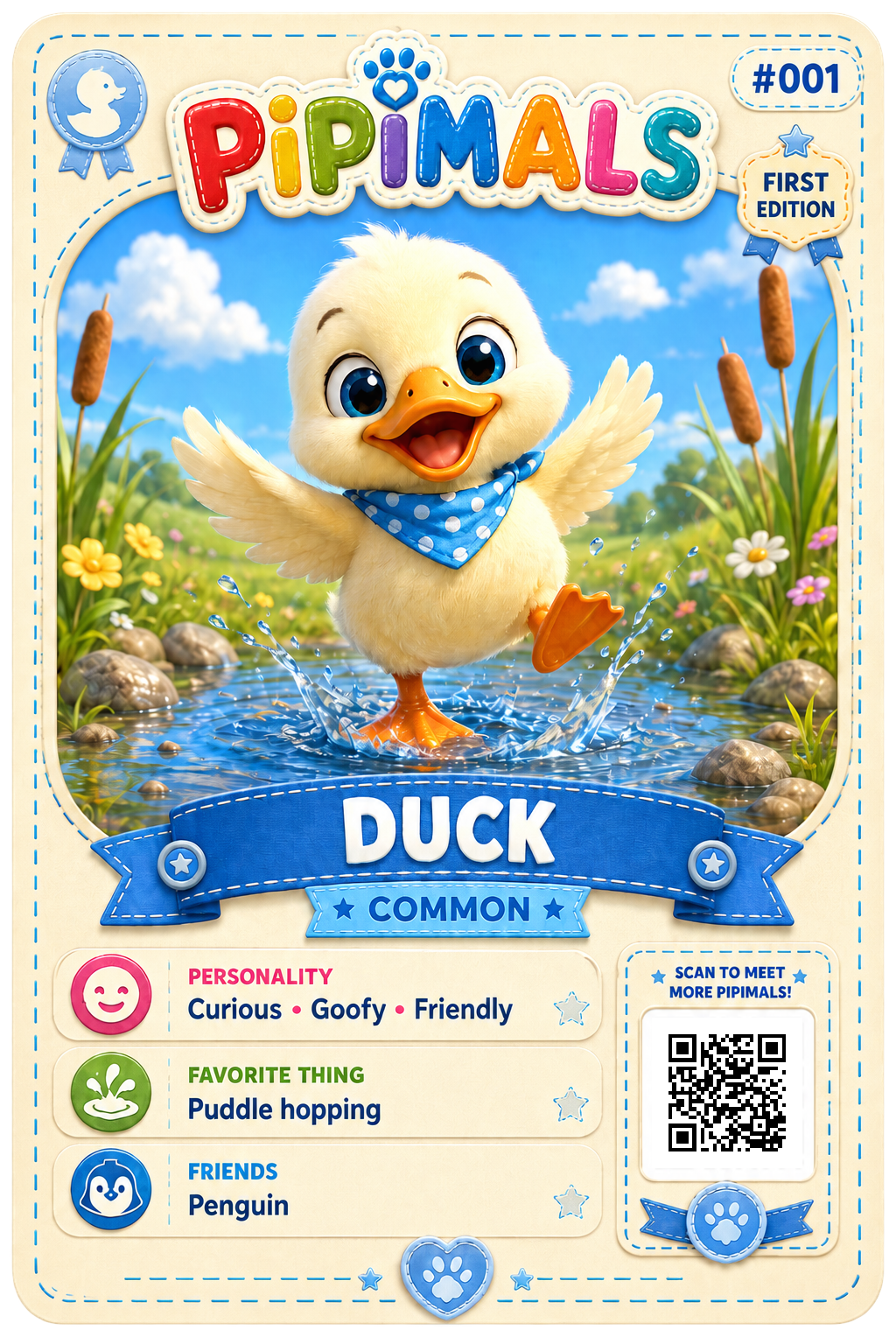 Official Pipimals Duck First Edition QR card